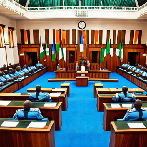 **Image Prompt:** A vibrant photo depicting Sierra Leone's parliament in session. Include diverse members of parliament engaged in lively debate. Focus on the architectural details of the building with the Sierra Leone flag displayed prominently. The atmosphere should convey both the challenges and hopes of a developing democracy.