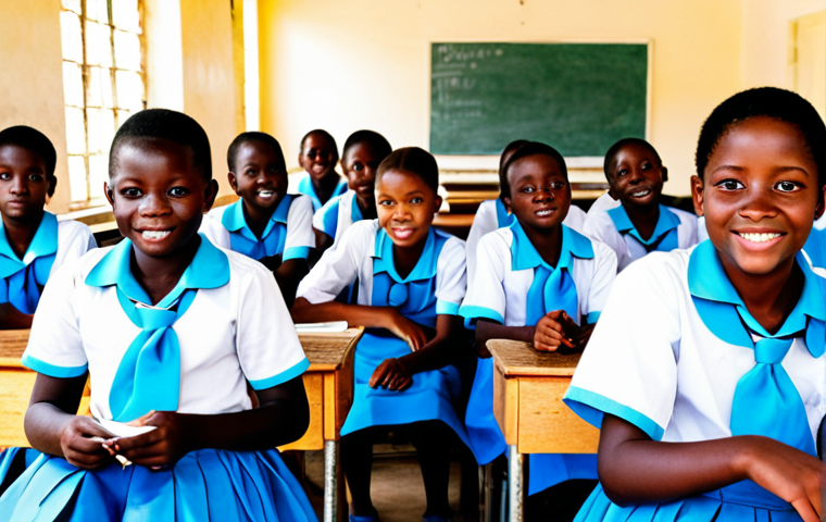 **Prompt:** A group of children in Sierra Leone, fully clothed in school uniforms, sitting at desks in a bright and cheerful classroom, appropriate content, safe for work, perfect anatomy, natural proportions, high-quality photograph, professional setting, educational environment, modest attire, family-friendly.